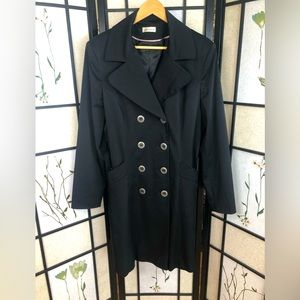 Black Double Breasted Trench Coat. Women Size 16.